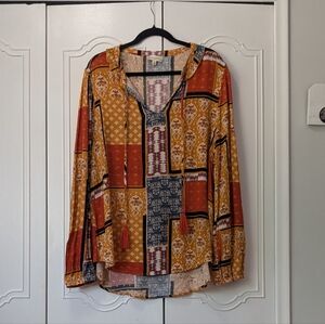 Cloth& Portrait Women's Orange and Brown Relaxed Graphic Tunic Size L